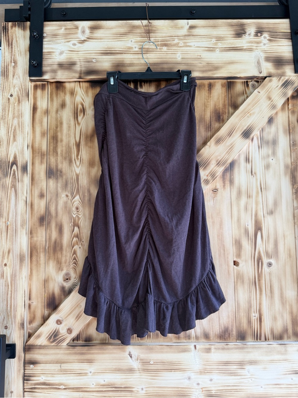 Asymmetrical Ruffle Wrap Skirt in Dark Brown - Picture 2 of 3